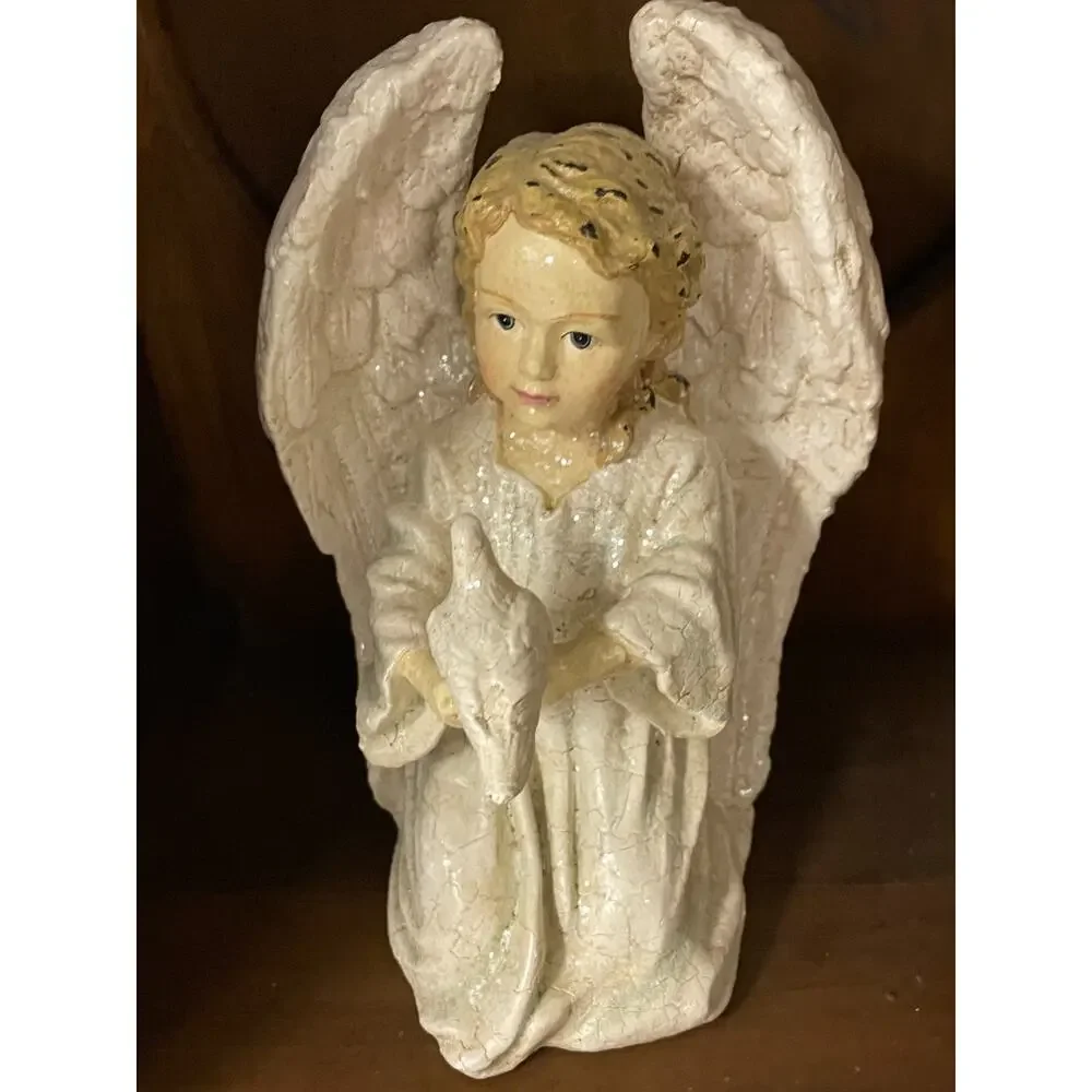 Vintage Wooden Cathedral Clock Case Cabinet Shrine Arched Door Angel Figurine